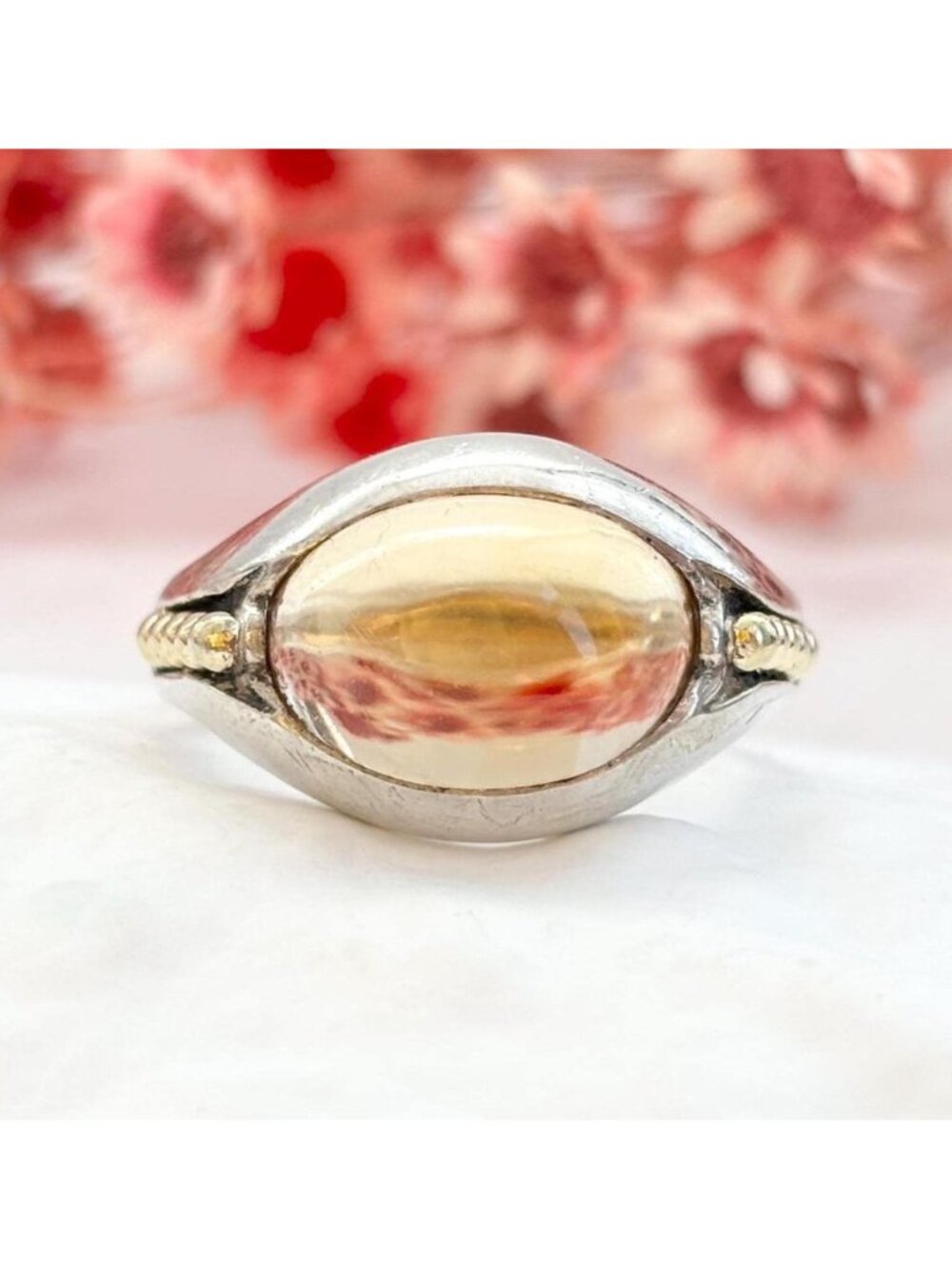 CAVIAR Citrine Cabochon 18k Gold Over Sterling Silver 925 Vintage Ring - sz 8.75